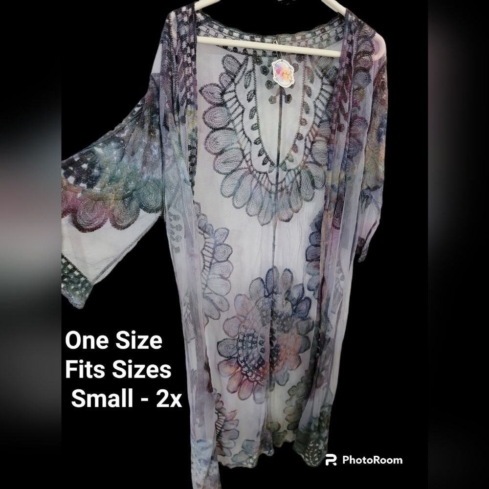 Hand Dyed Lace Kimono Cardigan Cover Up Boho Grunge Whimsigoth Tie Dye One size